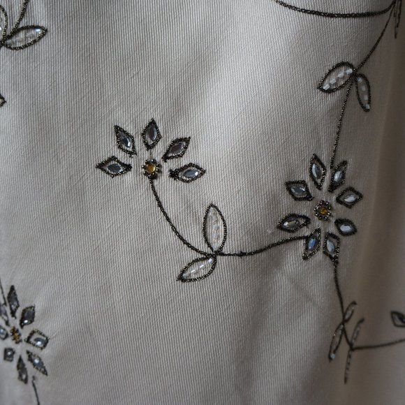 Lafayette 148 Linen Silk Skirt Embroidery Beads Sz 6 - Picture 7 of 8